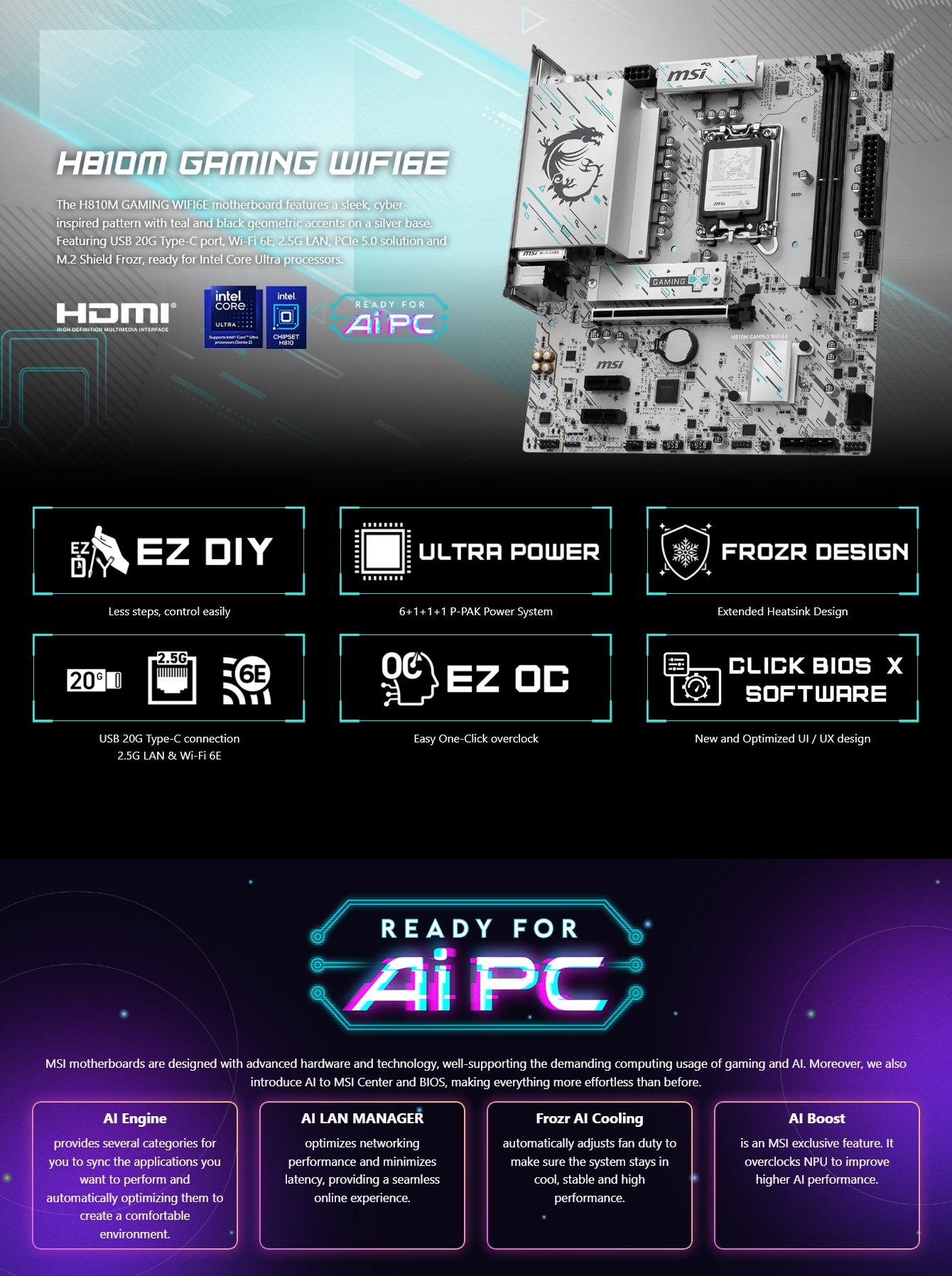 MSI PRO H810M-GAMING WIFI6Em-ATX Motherboard