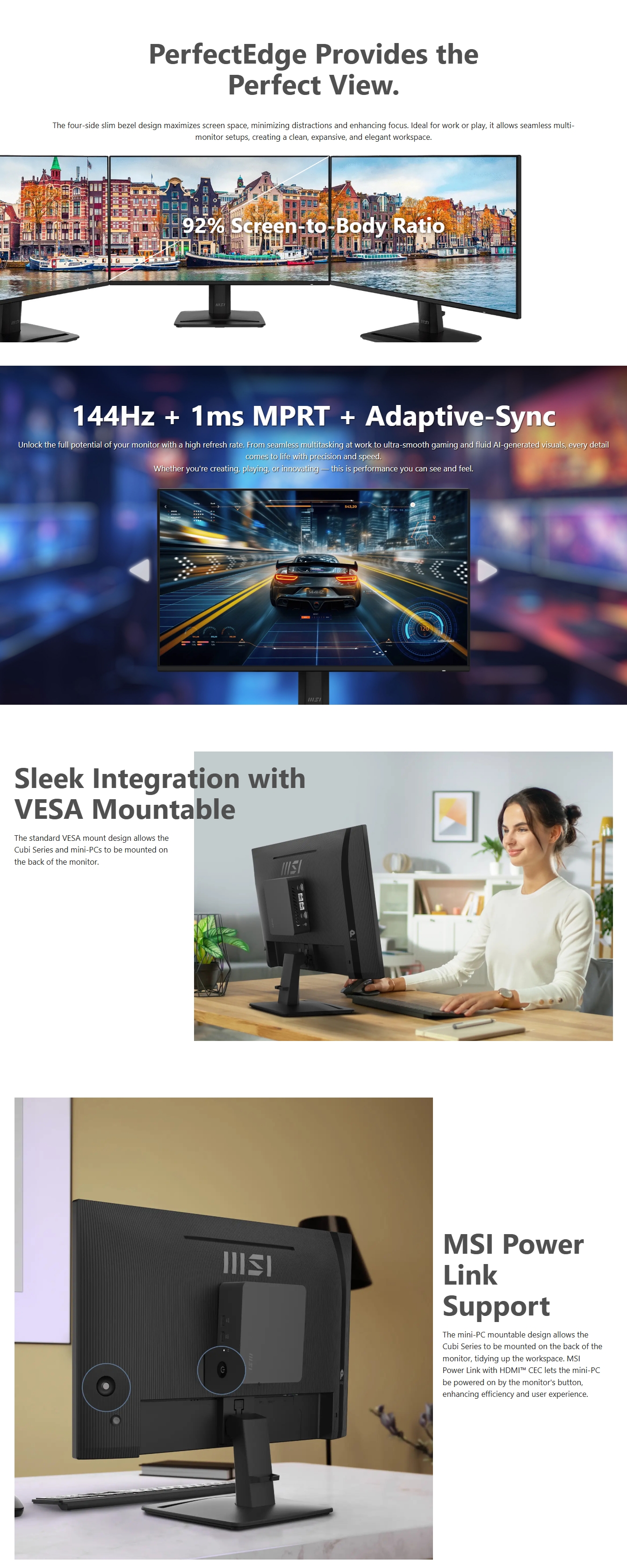 MSI PRO MP242 E14A 23.8" 144Hz FHD 1ms Adaptive Sync IPS Business Monitor