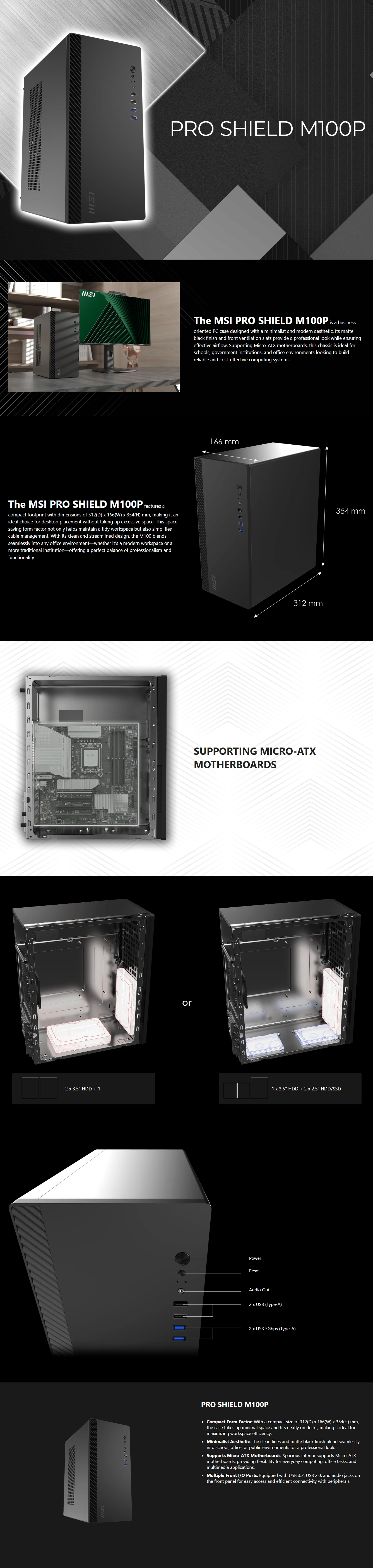 MSI PRO SHIELD M100P Micro-ATX Mini Tower Case