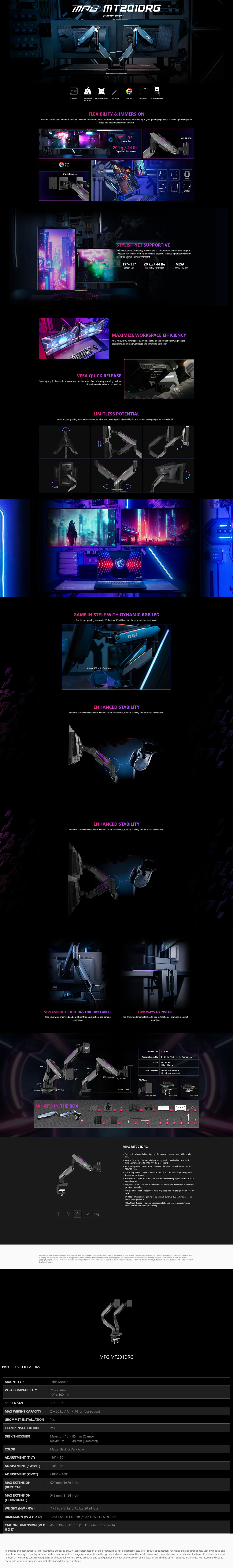 MSI RGB Dual Monitor Economical Spring-Assisted Monitor Arm - 17