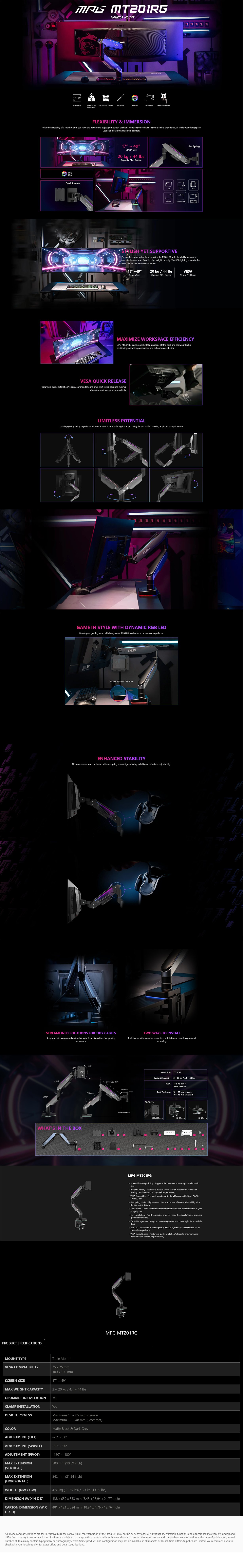 MSI RGB Dual Monitor Economical Spring-Assisted Monitor Arm - 17