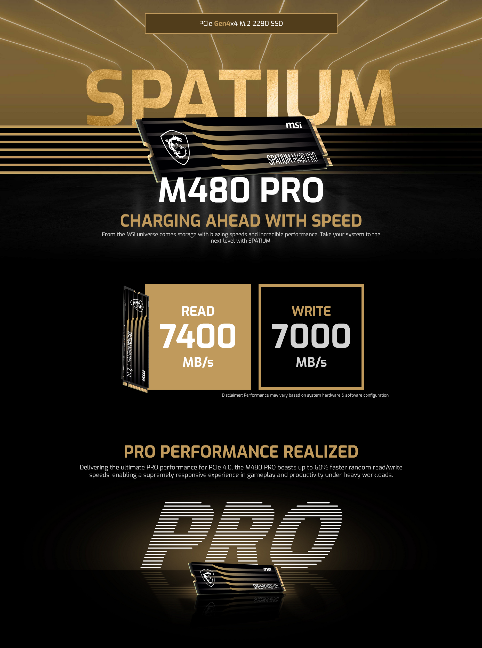 MSI SPATIUM M480 PRO PCIe 4.0 NVMe M.2 1TB SSD