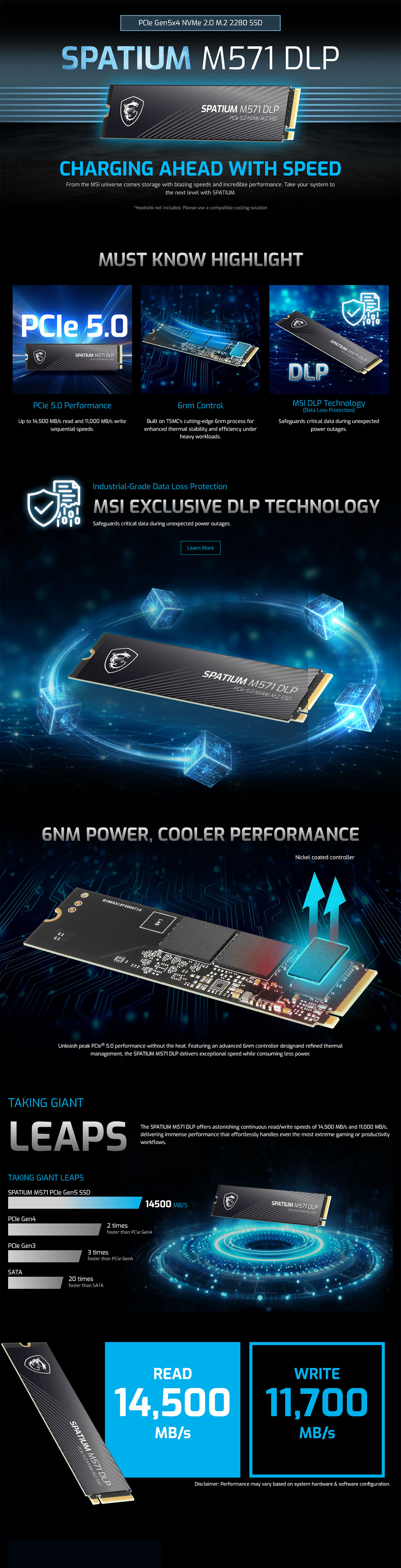 MSI SPATIUM M571 DLP 2TB PCIe 5.0 NVMe M.2 SSD