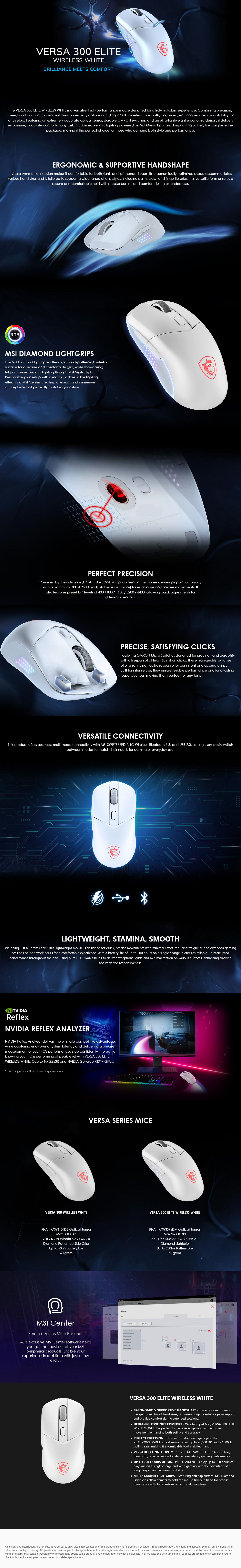 MSI VERSA 300 Elite Wireless Optical Gaming Mouse - White