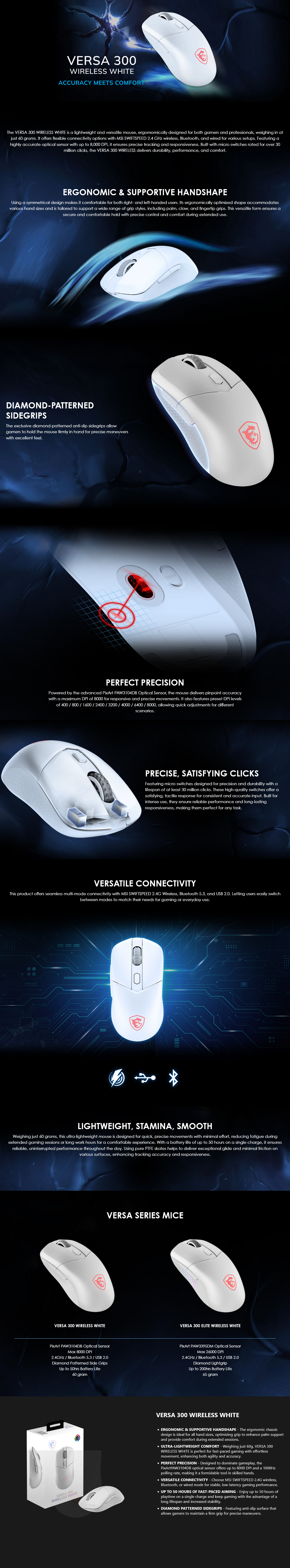 MSI VERSA 300 Wireless Optical Gaming Mouse - White
