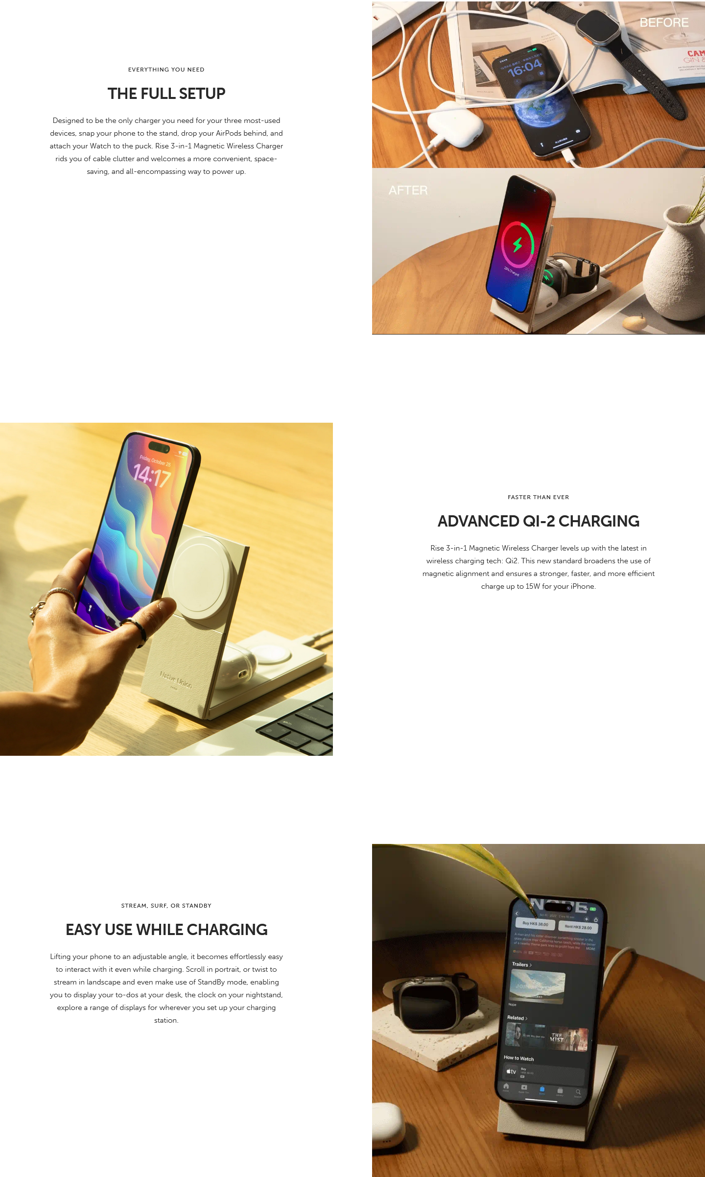 Native Union Rise 3-in-1 Qi2 Magnetic Foldable Wireless Charger - Black
