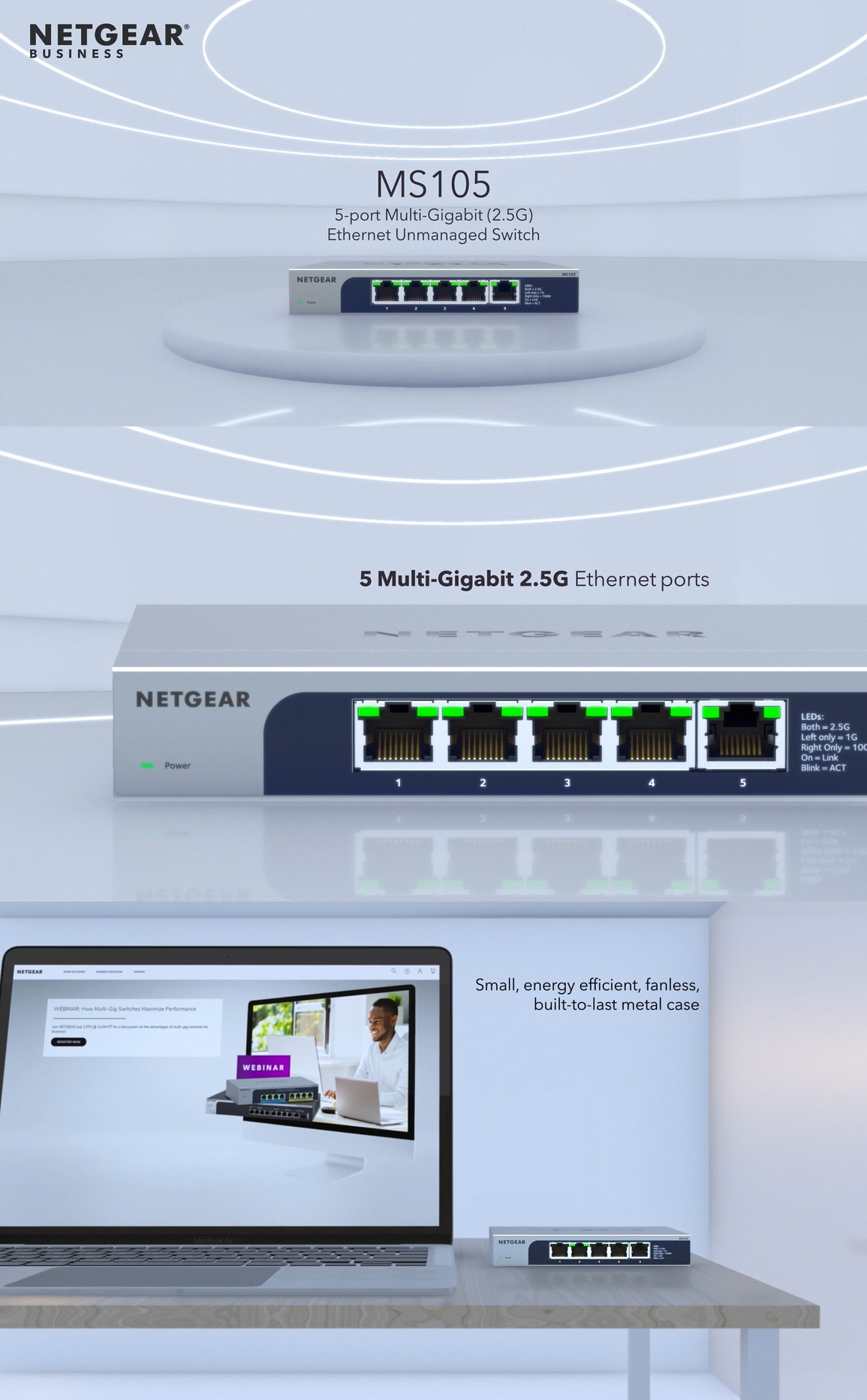 Netgear 5-Port Multi-Gigabit 2.5G Ethernet Unmanaged Switch - MS105 ...