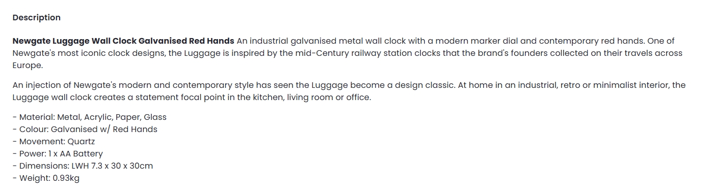Newgate Luggage Wall Clock - Galvanised Red Hands