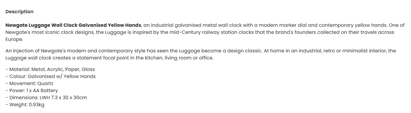 Newgate Luggage Wall Clock - Galvanised Yellow Hands