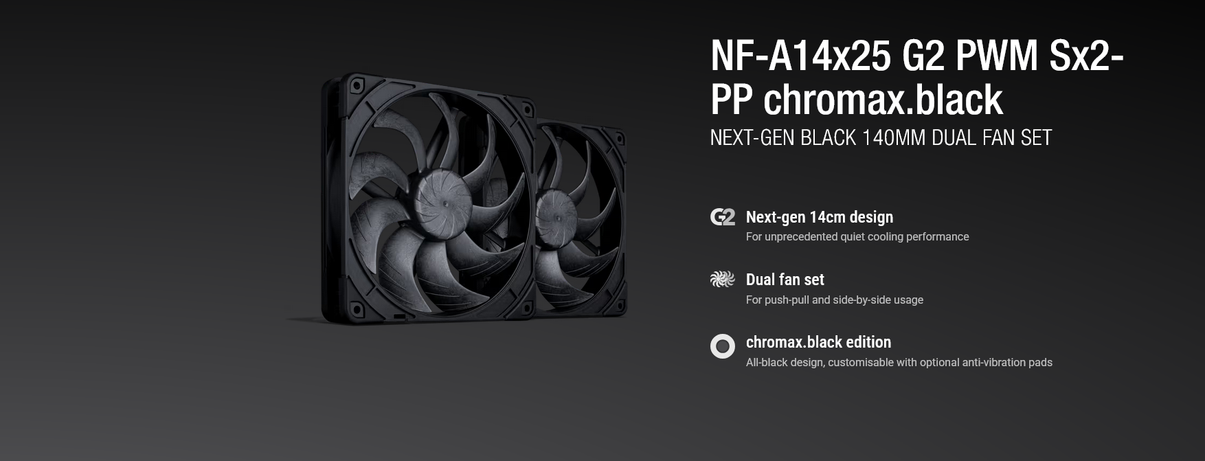 Noctua NF-A14x25R G2 SX2-PP 140mm PWM Fan - 2 Pack (chromax.black)