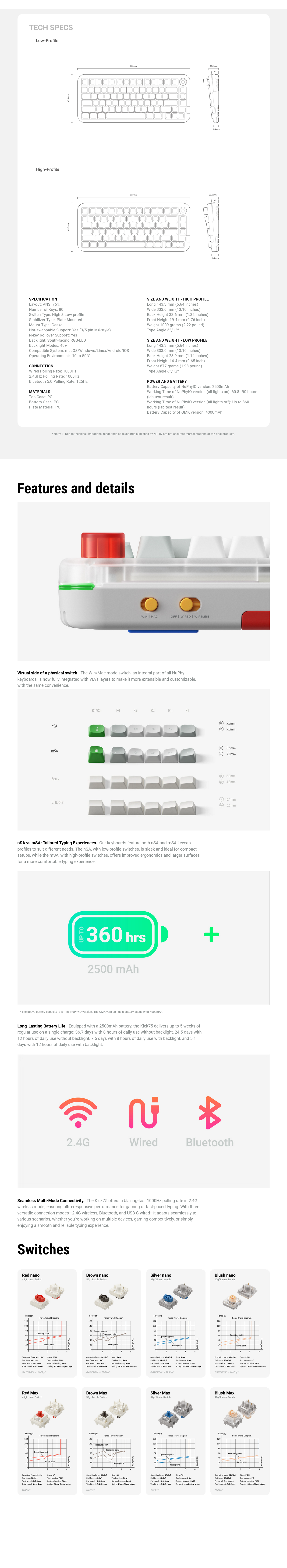 NuPhy Kick75 Hybrid-Profile Wireless High-Profile Mechanical Keyboard - Blush Max Switch