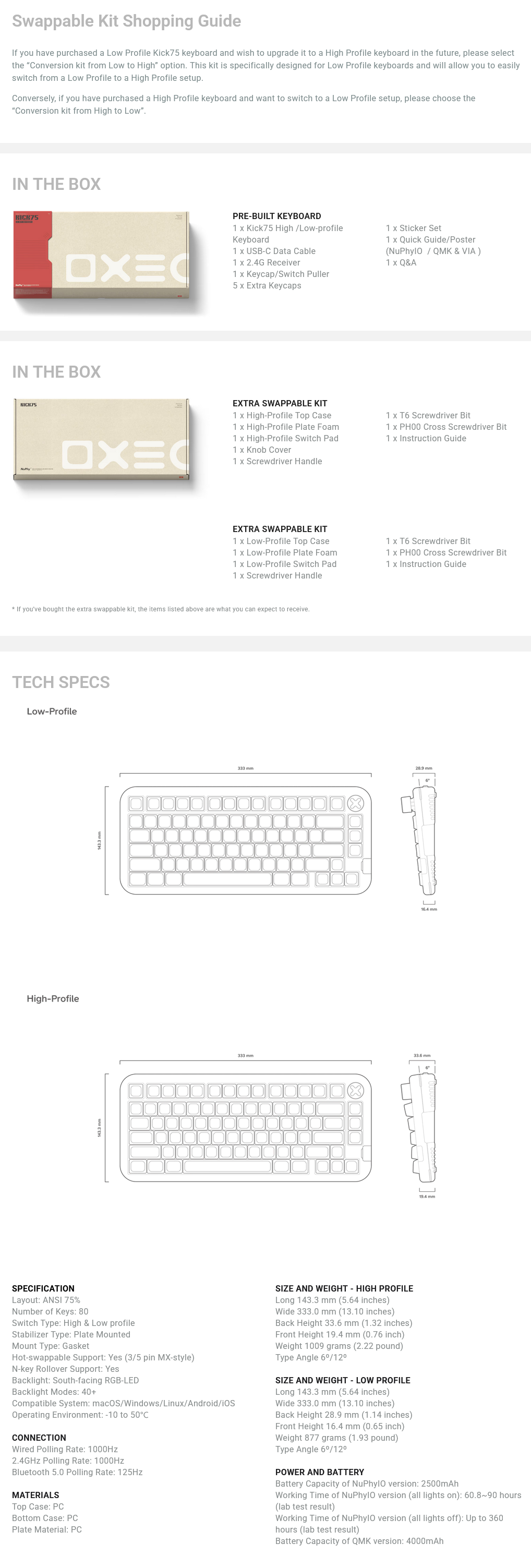 NuPhy Kick75 Hybrid-Profile Wireless Low-Profile Mechanical Keyboard - Brown Nano Switch