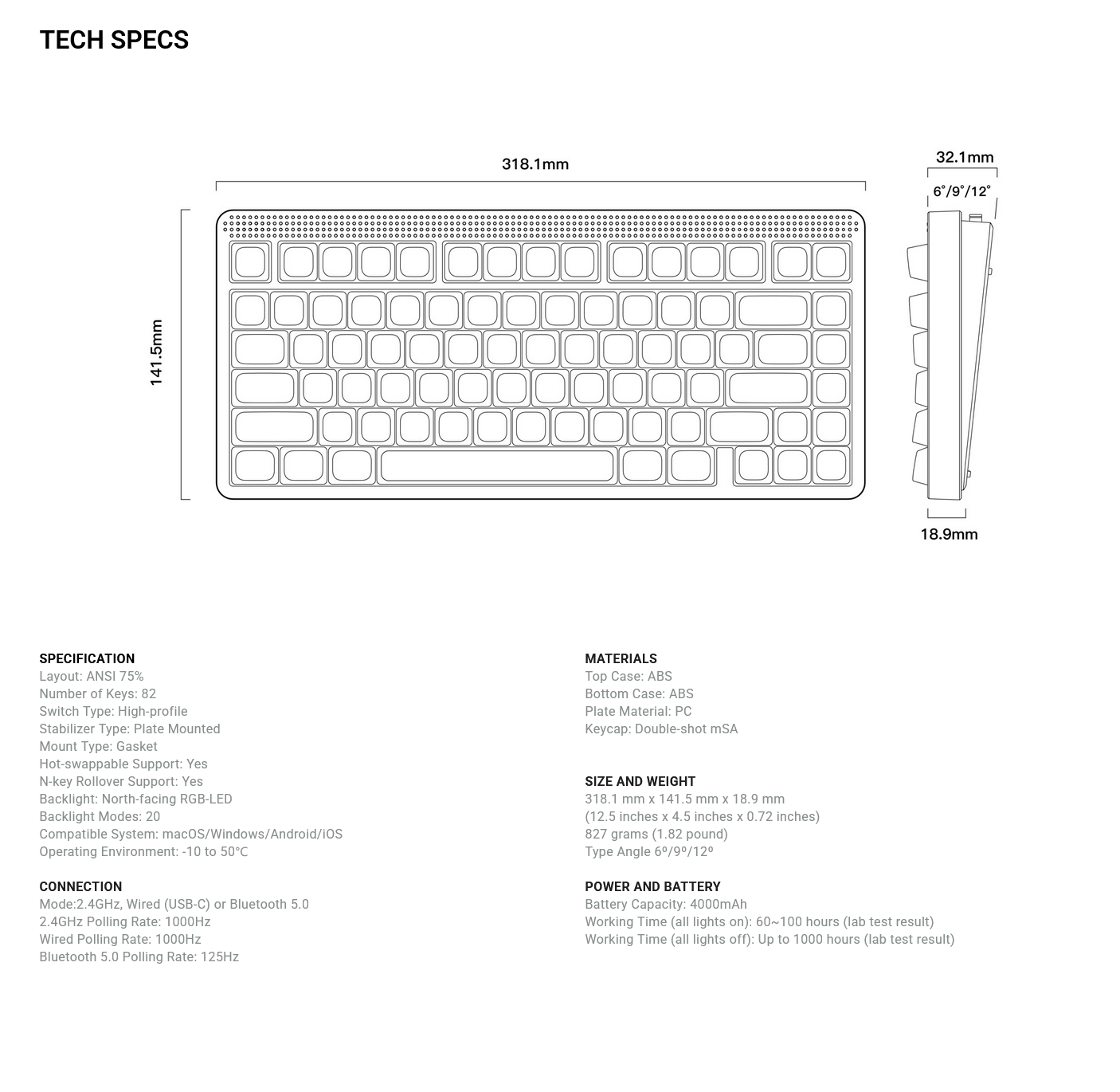 NuPhy Node75 Hot-Swappable RGB High-Profile Lunar White Wireless Mechanical Keyboard - Blush Max Switch