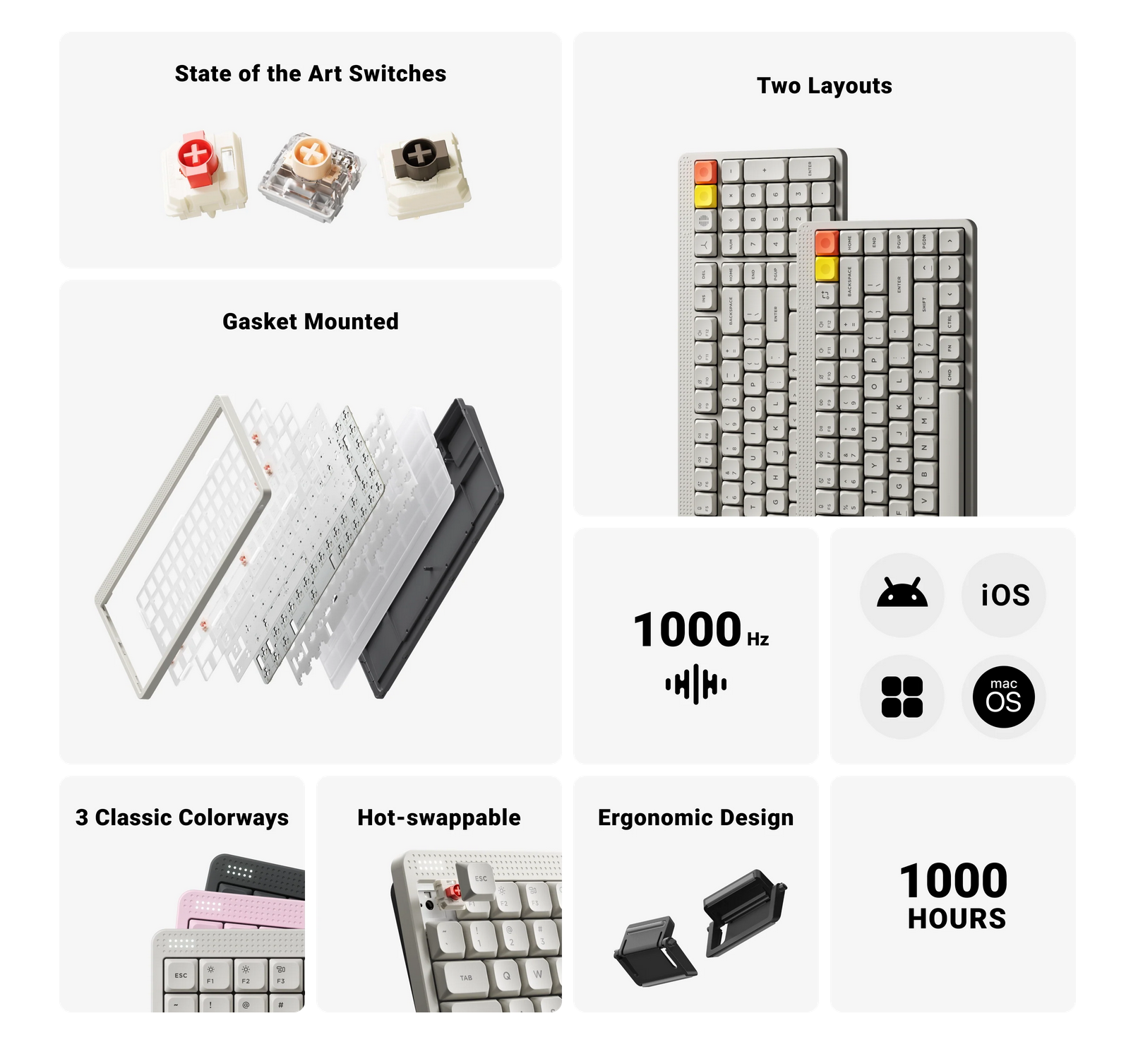 NuPhy Node75 Hot-Swappable RGB Low-Profile Ink Grey Wireless Mechanical Keyboard - Red Nano Switch