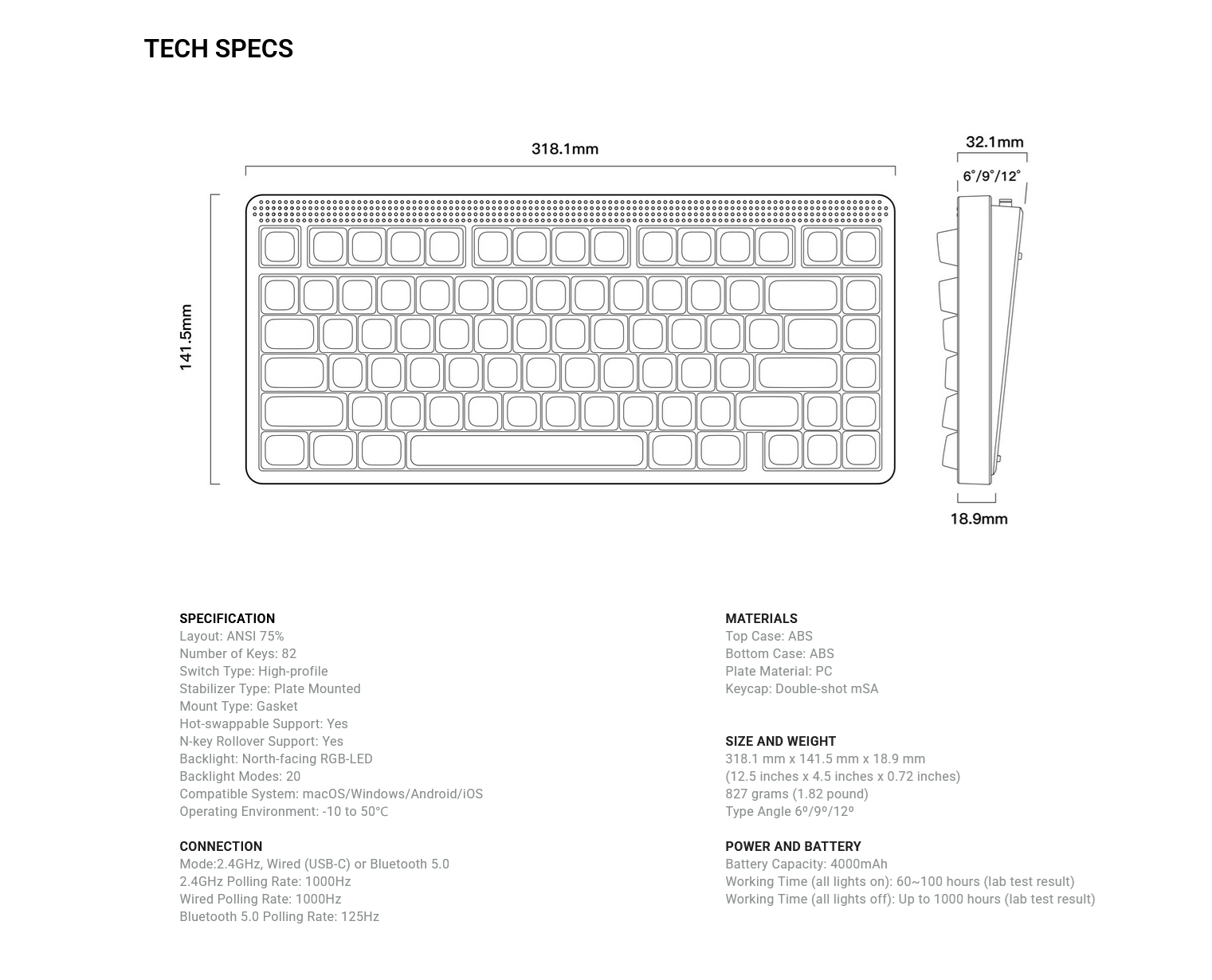 NuPhy Node75 Hot-Swappable RGB Low-Profile Lunar White Wireless Mechanical Keyboard - Red Nano Switch