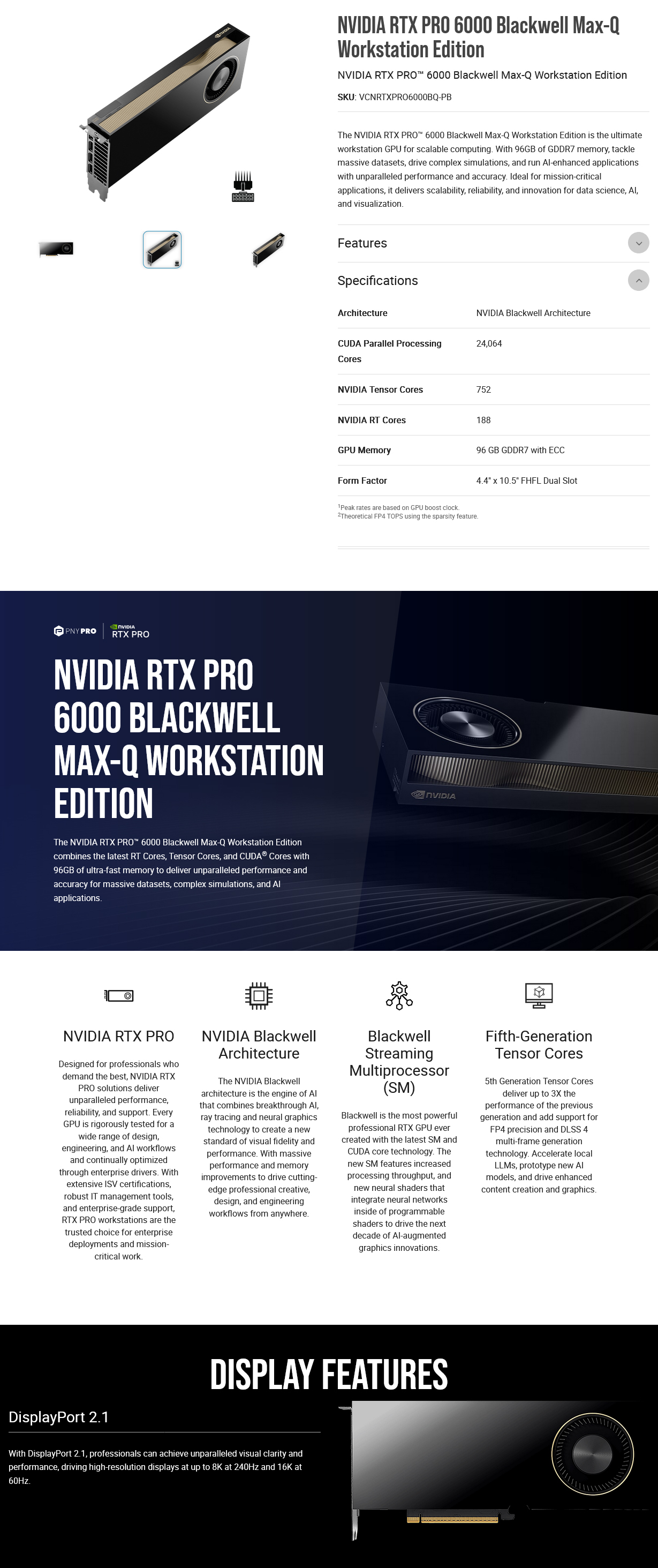 NVIDIA RTX PRO 6000 Blackwell Max-Q 96GB Professional Video Card