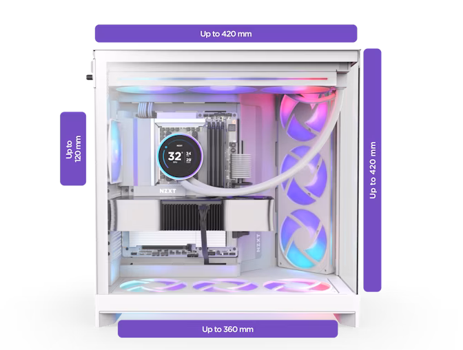NZXT H9 Flow Tempered Glass Mid-Tower E-ATX Case - White