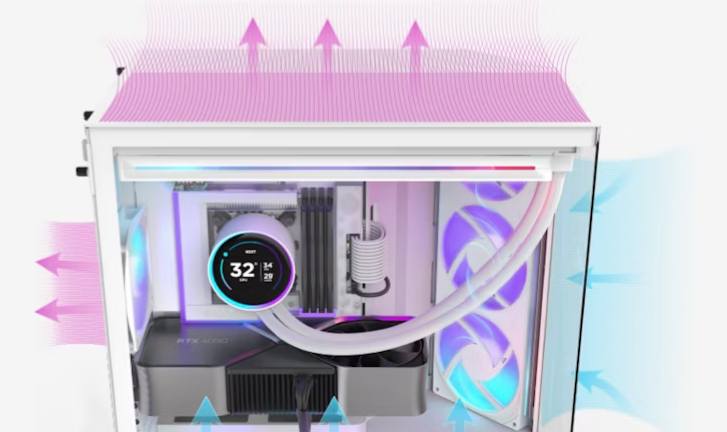 NZXT H9 RGB+ Flow Tempered Glass Mid-Tower E-ATX Case - White
