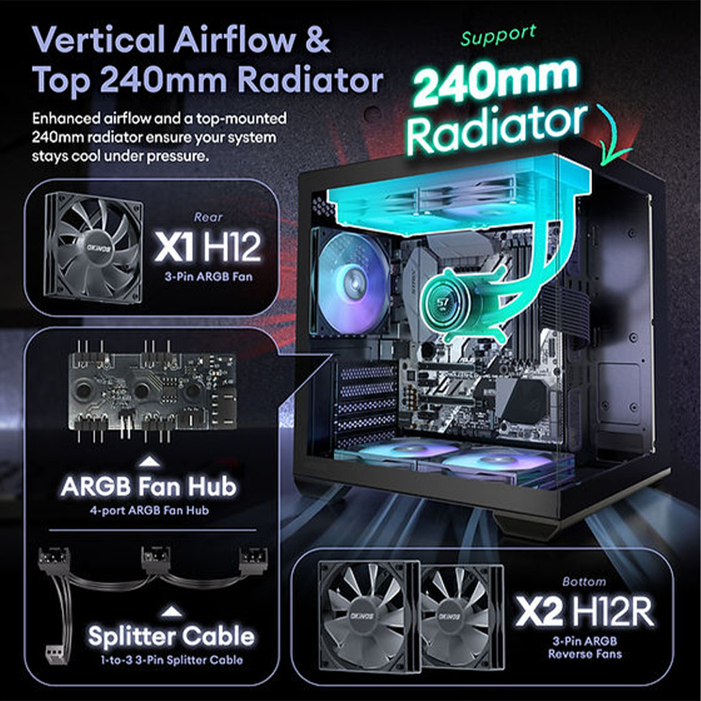 OKINOS Mirage 4 ARGB Micro ATX Case - Black - OKICC-MG4-MATXB | Mwave