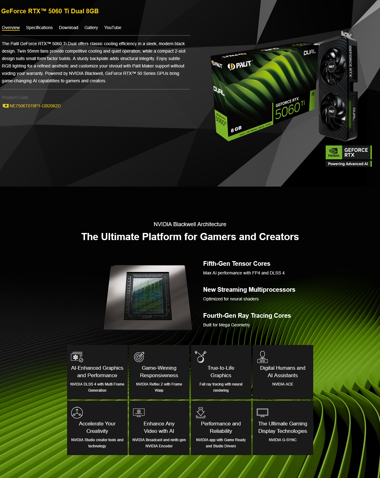 Palit GeForce RTX 5060 Ti Dual 8GB GDDR7 Video Card