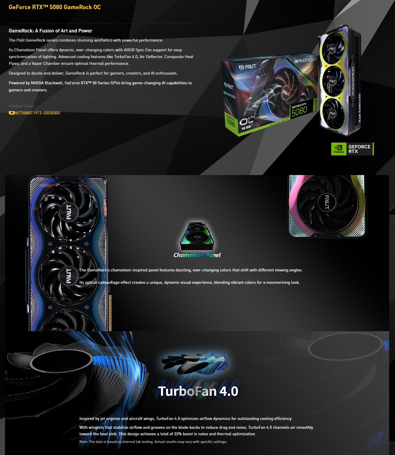 Palit GeForce RTX 5080 GameRock OC 16GB Video Card - NE75080T19T2