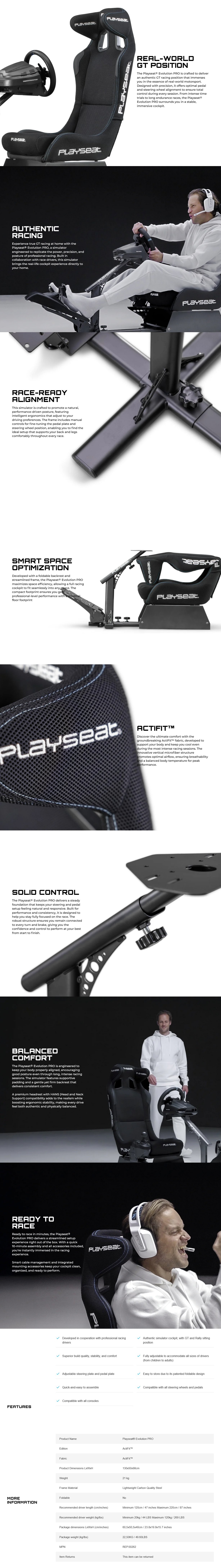 Playseat Evolution Pro ActiFit Racing Simulator Cockpit Evolution - Black