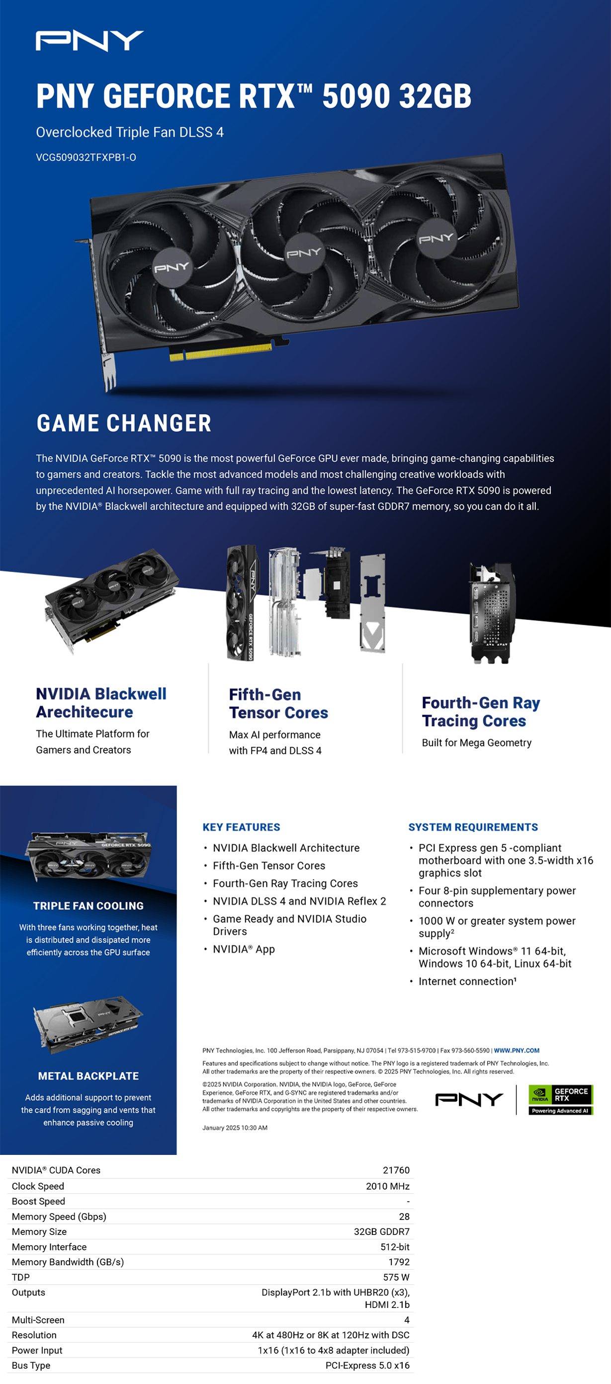 PNY GeForce RTX 5090 Triple Fan OC 32GB Video Card
