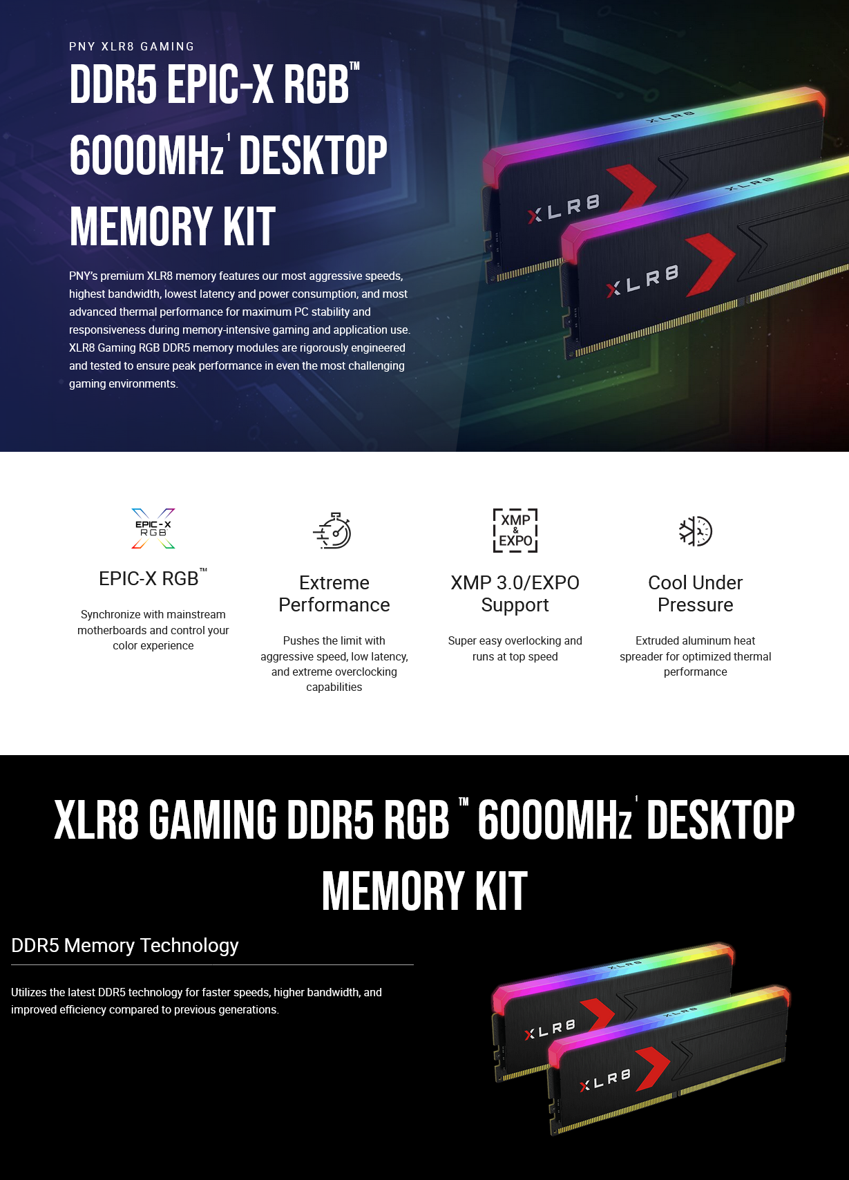 ​【1枚正常】PNY XLR8 DDR5-6000 CL30 16GB×2 XLR8 Gaming DDR5 RGB 6000MHz Desktop Memory Kit