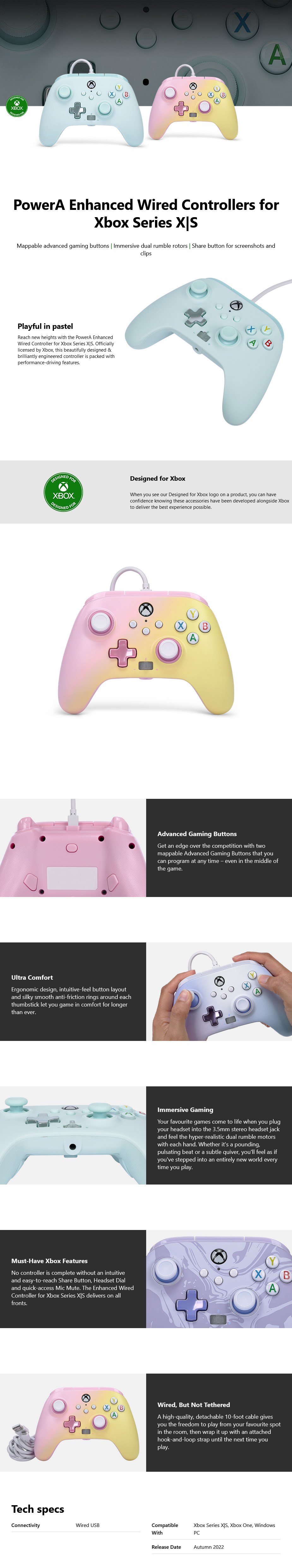 PowerA Xbox X Enhanced Wired Controller Cotton Candy Blue BM5934