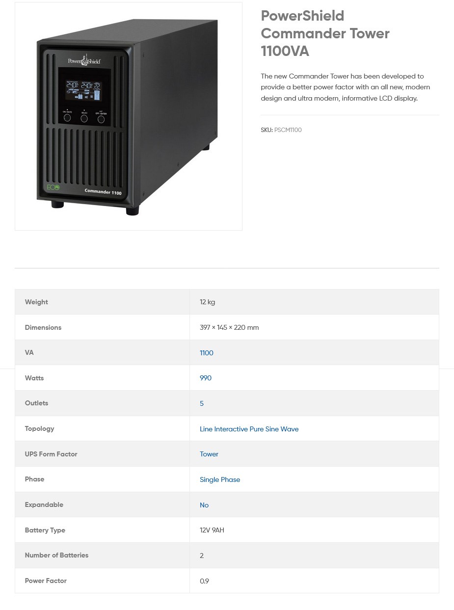 PowerShield Commander 1100VA 990W Line Interactive Tower UPS - Desktop Overview 1