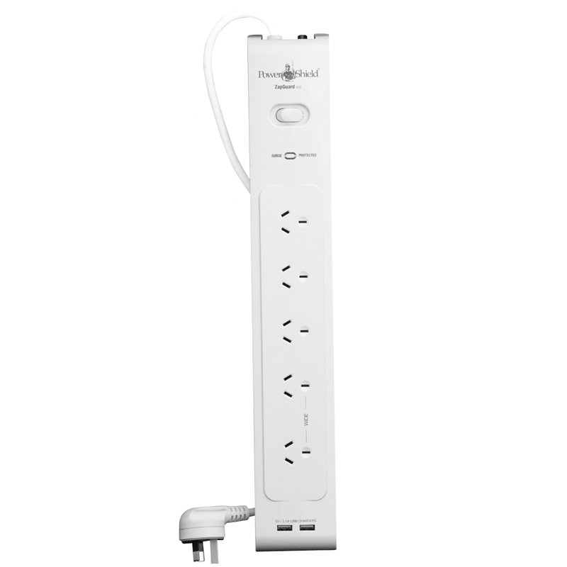 powershield zapguard 5 way surge protector power board with 2 usb ports psz5usb mwave com au
