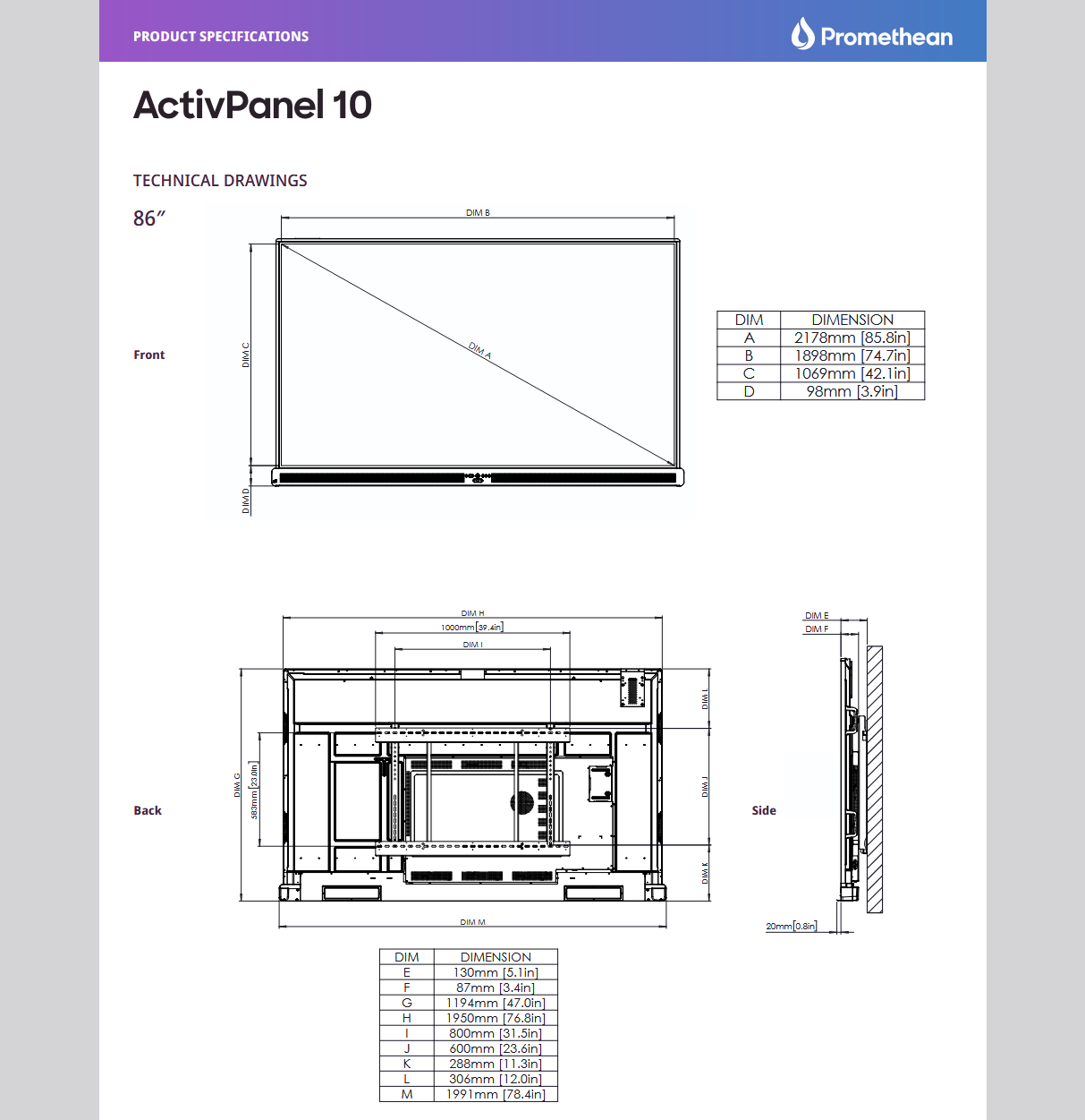 Promethean Active Panel AP10 86