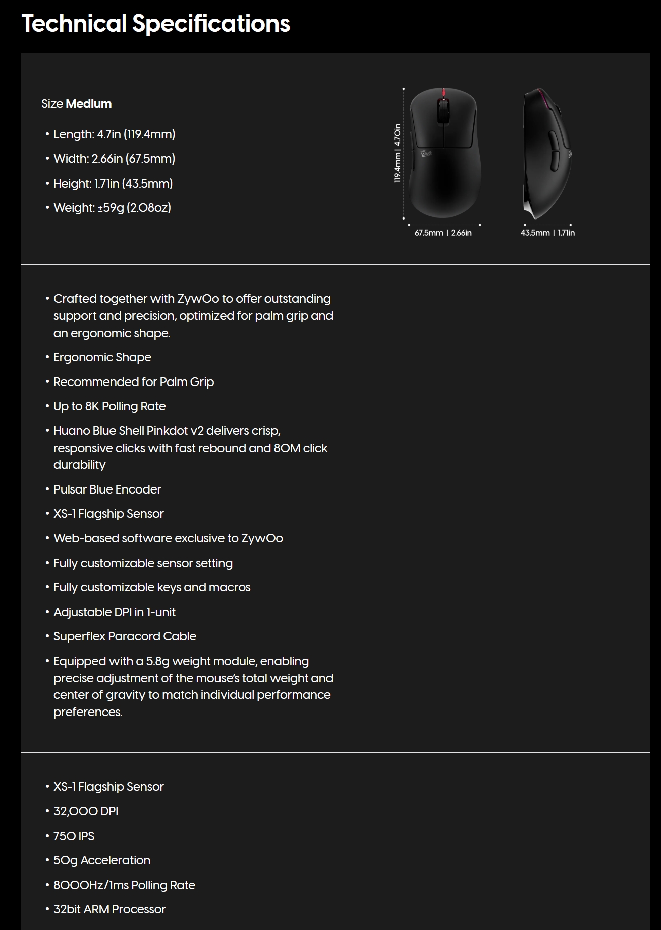 Pulsar Medium Wireless Gaming Mouse - ZywOo The Chosen Mouse (Black)