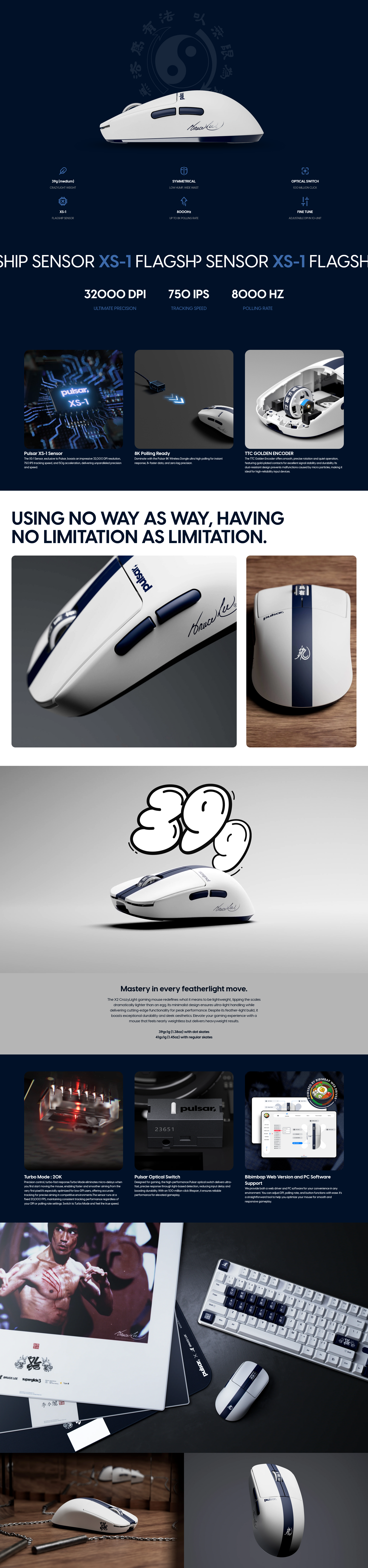 Pulsar X2 CrazyLight Medium 8K Wireless Optical Gaming Mouse - Bruce Lee 85th Edition