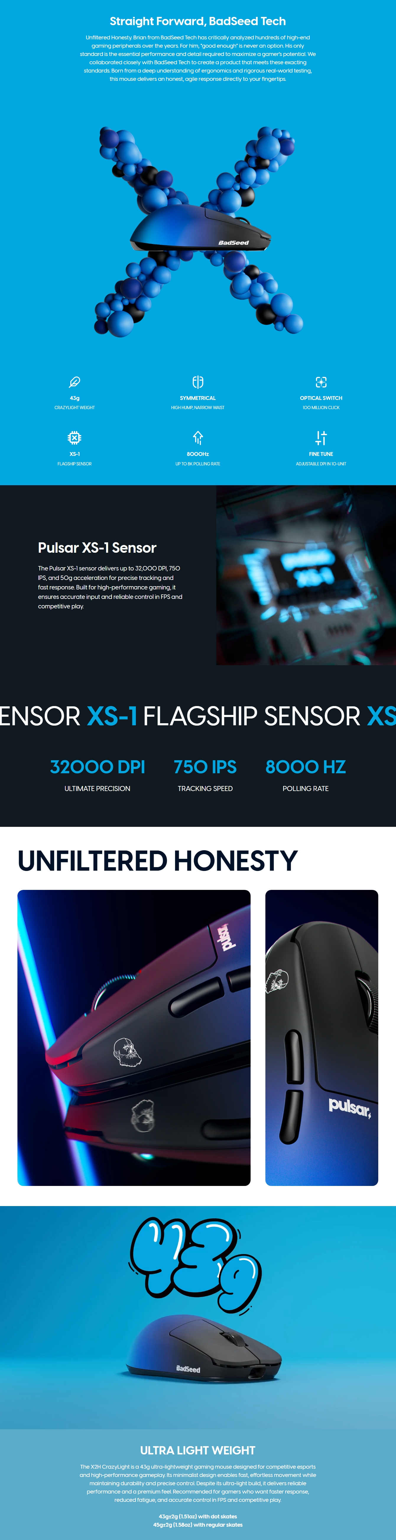 Pulsar X2H CrazyLight Medium Wireless Optical Gaming Mouse - BadSeed Tech Edition