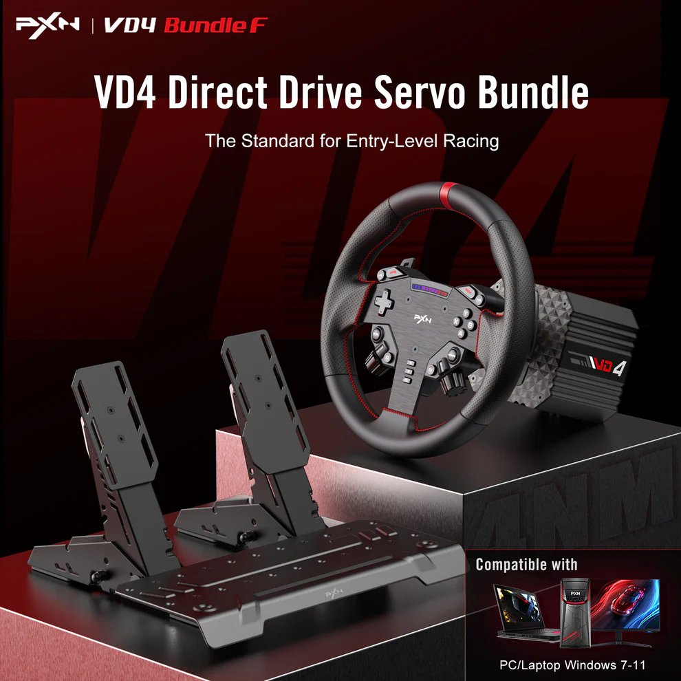PXN VD4 Bundle F Direct Drive Racing Wheel with 4Nm Torque Pedals and ...