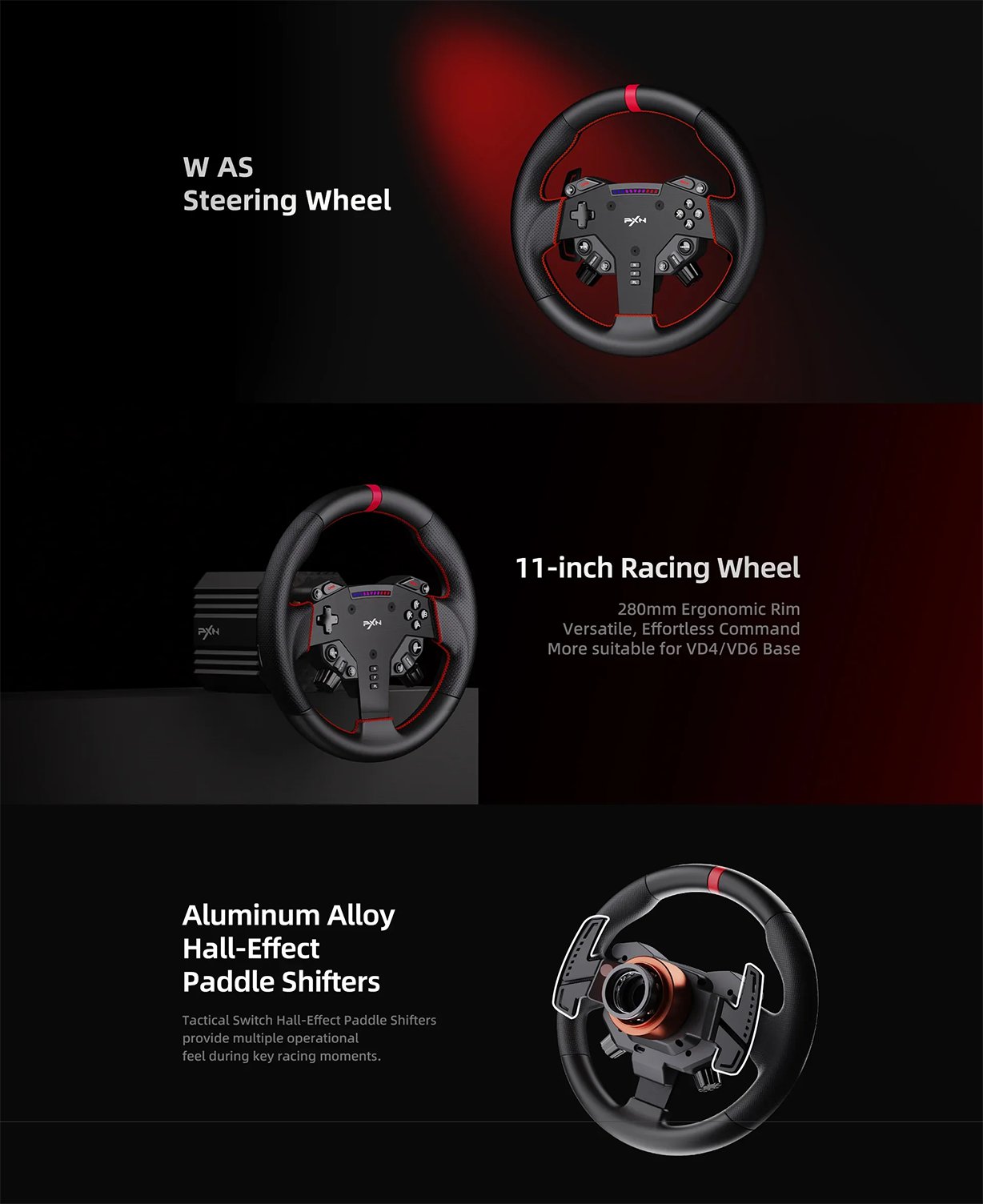 PXN W AS Steering Wheel - Black