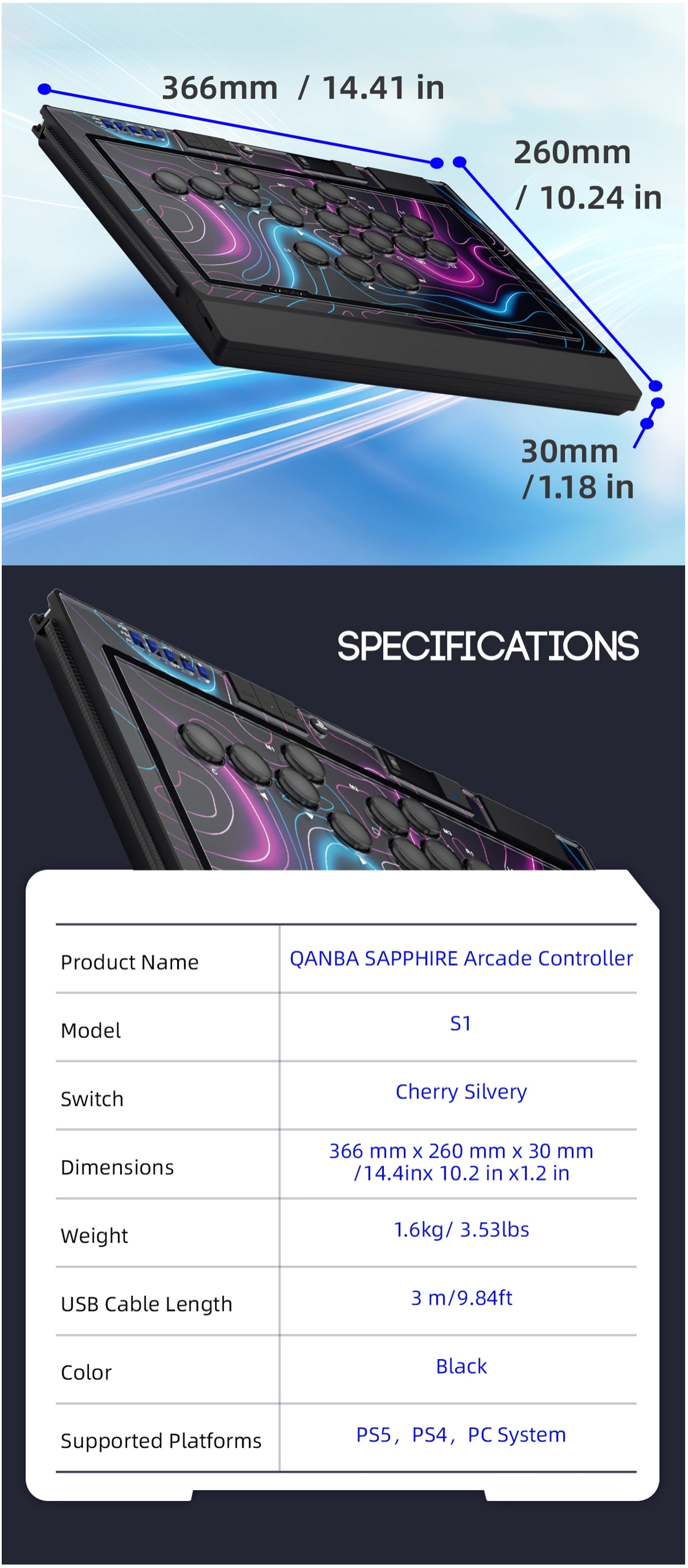 Qanba Sapphire S1 Leverless Arcade Controller