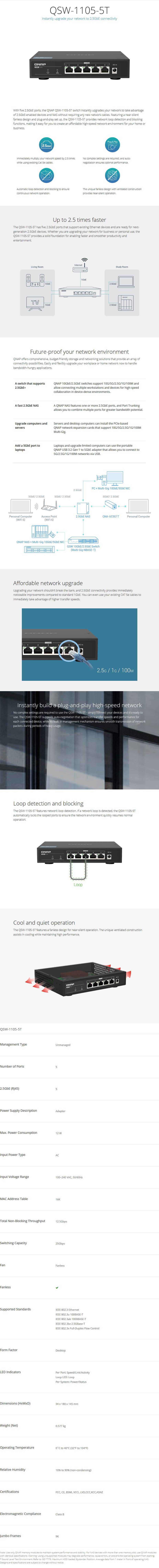 QNAP QSW-1105-5T 5-Port 2.5GbE Unmanaged Desktop Switch - Desktop Overview 1