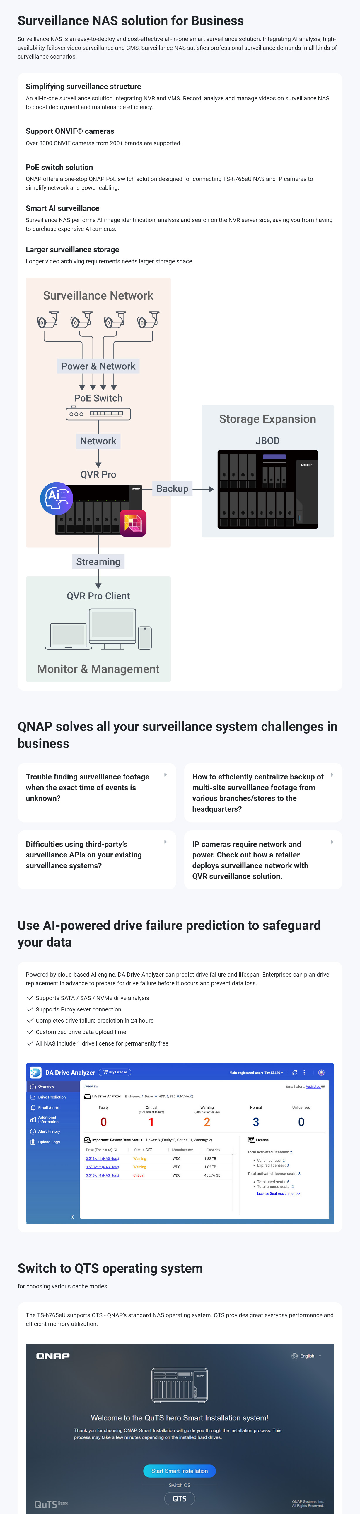 QNAP TS-h765eU-8G 4 Bay Diskless Rackmount NAS Intel Atom x7405C 4-core 3.4GHz 8GB