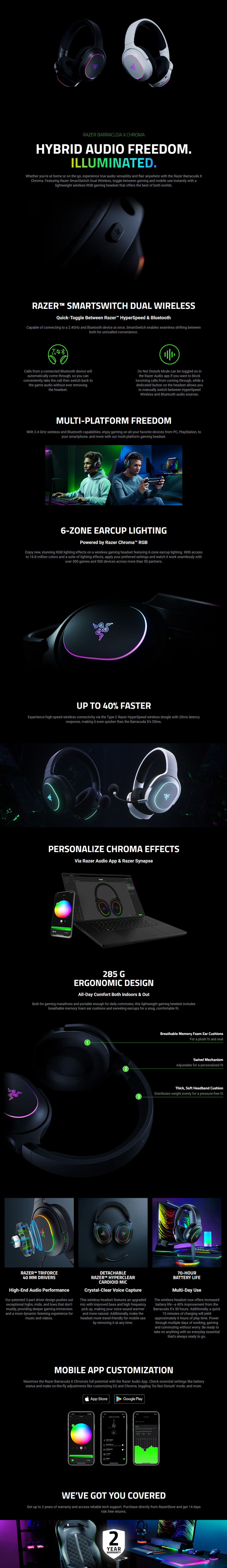 Razer Barracuda X Chroma Wireless Multi-Platform Gaming Headset - Black