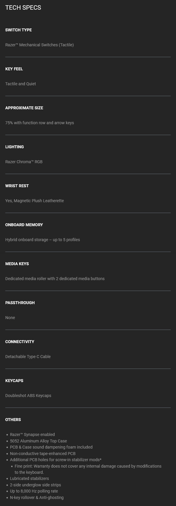 Razer Blackwidow V4 75% White Mechanical Gaming Keyboard - Tactile Orange Switch