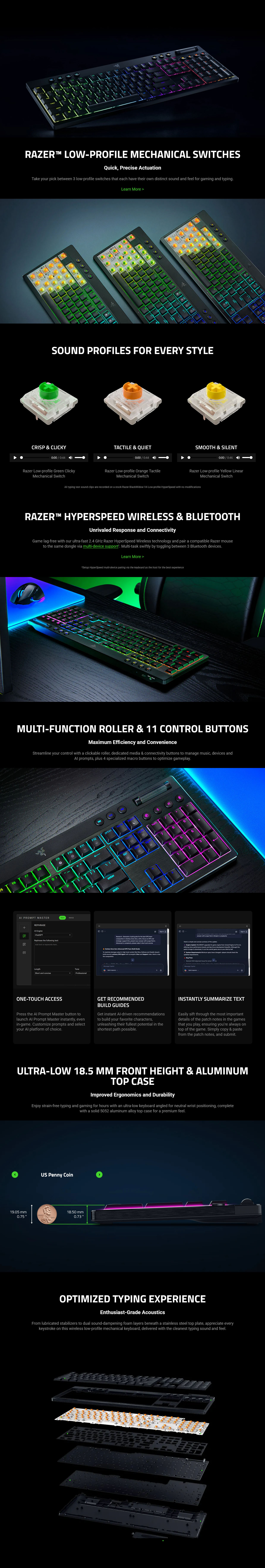 Razer BlackWidow V4 Pro Low-Profile Wireless Mechanical Keyboard - Green Switches