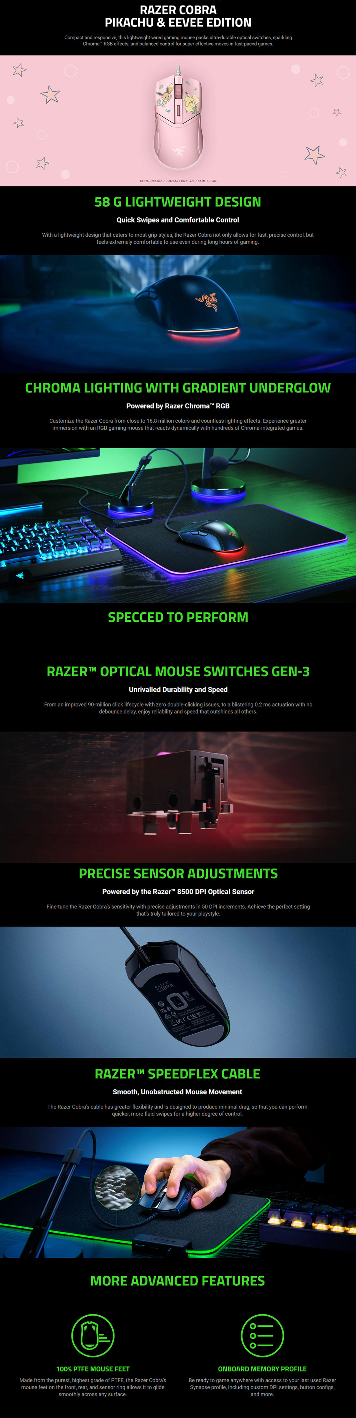 Razer Cobra Wired Optical Gaming Mouse - Pikachu/Eevee Edition