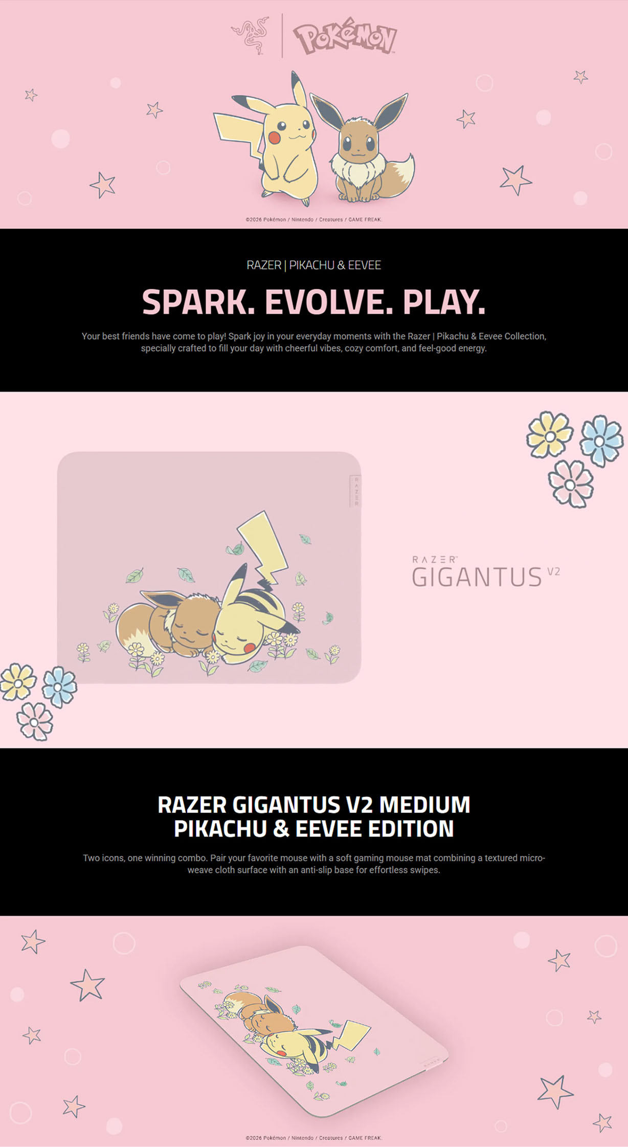 Razer Gigantus V2 Soft Gaming Mouse Mat Medium - Pikachu/Eevee Edition