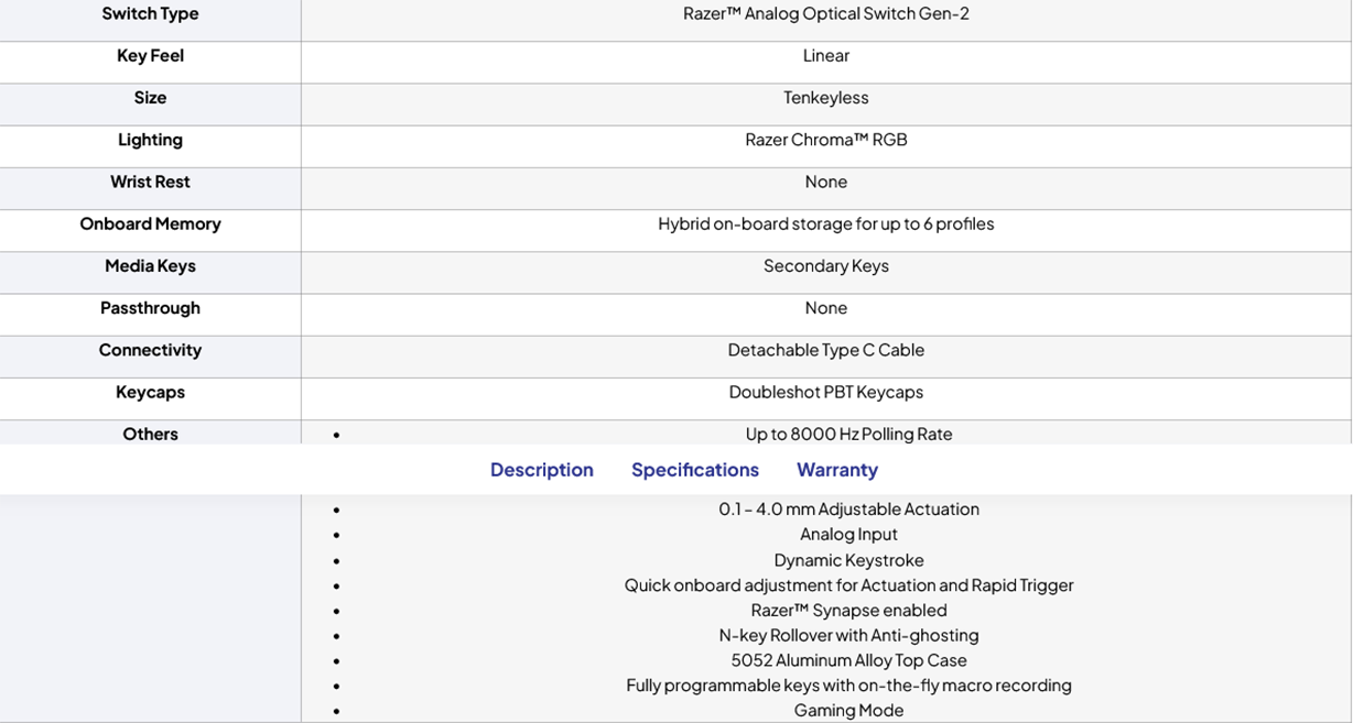 Razer Huntsman V3 Tenkeyless 8KHz Wired Analog Optical Gaming Keyboard