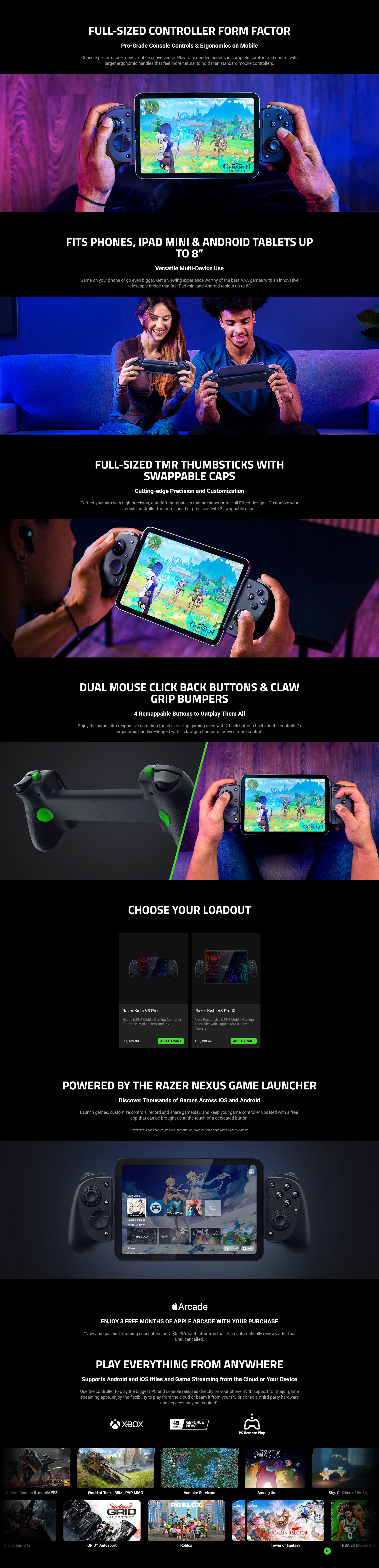 Razer Kishi V3 Pro XL Haptic USB-C Controller for Full-Sized Tablets ...