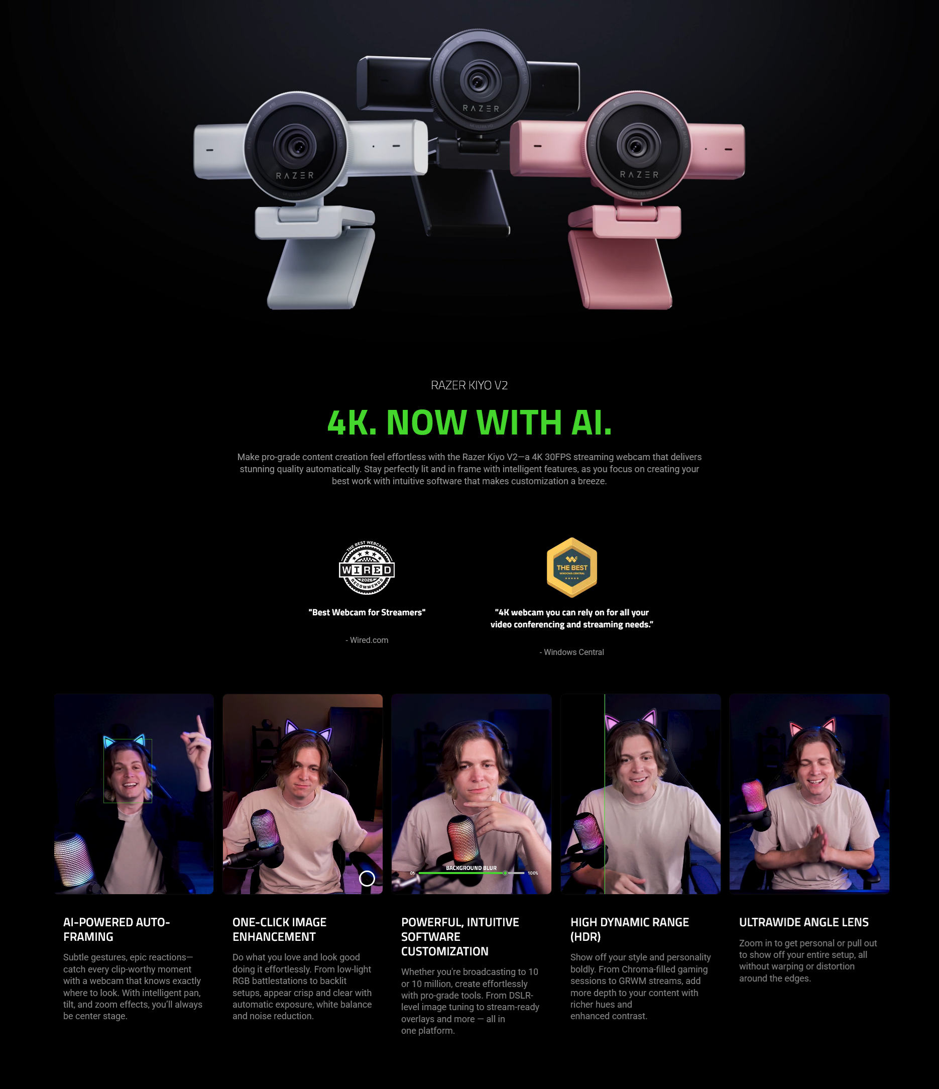 Razer Kiyo V2 4K Streaming Webcam - White - RZ19-05370200 | Mwave