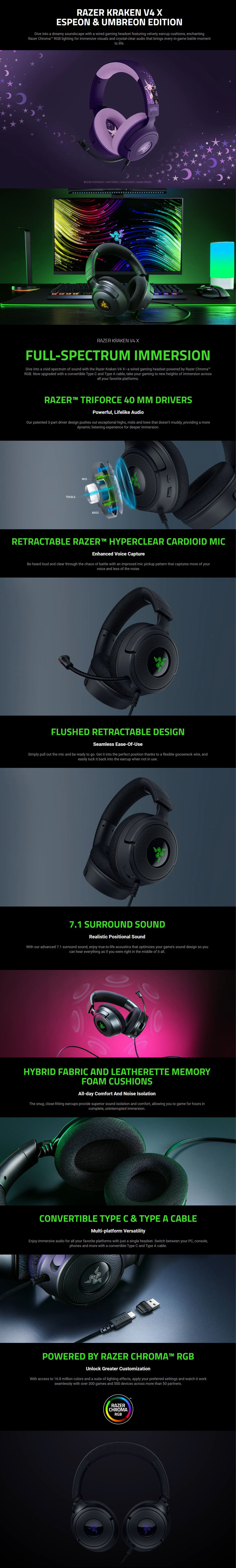 Razer Kraken V4 X Wired Gaming Headset - Espeon/Umbreon Edition