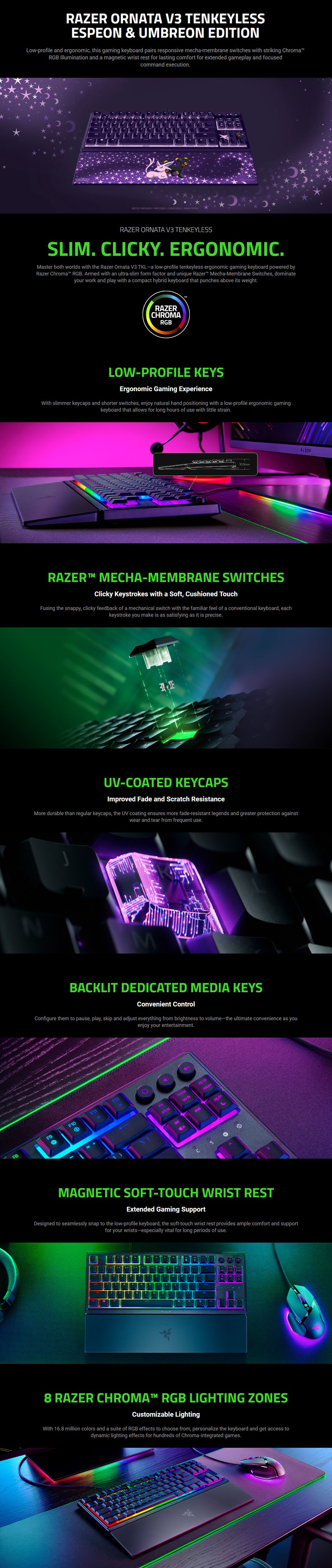 Razer Ornata V3 Tenkeyless Low Profile Wired Gaming Keyboard - Espeon/Umbreon Edition